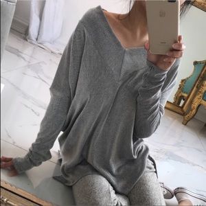 SOMERSET textured striped V neck tunic